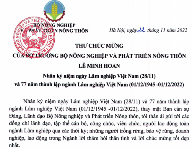 Nhân kỷ niệm ngày Lâm nghiệp Việt Nam (28/11) và 77 năm thành lập ngành Lâm nghiệp Việt Năm (01/12/1945 - 01/12/2022) 