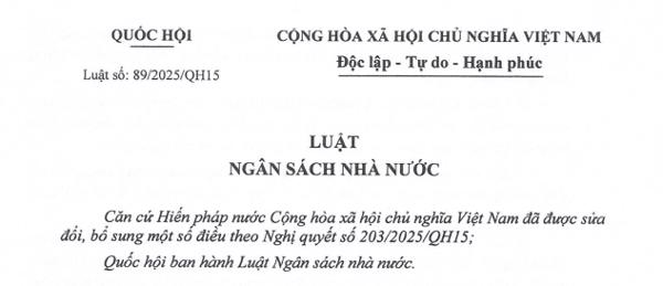 Luật Ngân sách Nhà nước: Luật số 89/2025/QH15