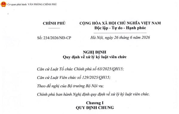 Nghị định Quy định về xử lý kỷ luật viên chức
