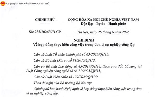 Nghị định Về hợp đồng thực hiện công việc trong đơn vị sự nghiệp công lập