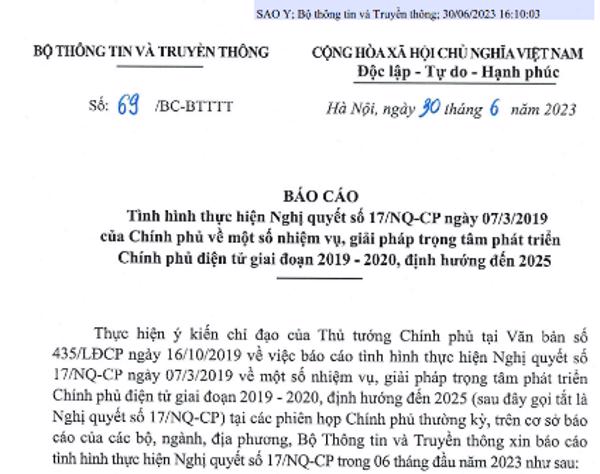 BÁO CÁO: Tình hình thực hiện Nghị quyết số 17/NQ-CP ngày 07/03/2019 của Chính phủ về một số nhiệm vụ, giải pháp trọng tâm phát triển Chính phủ điện tử